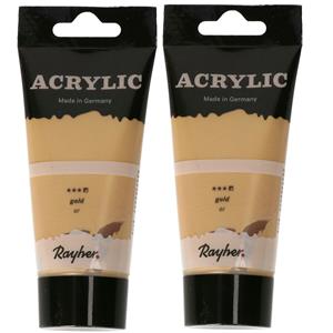 Rayher hobby materialen 2x tubes gouden acrylverf/hobbyverf op waterbasis 75 ml -