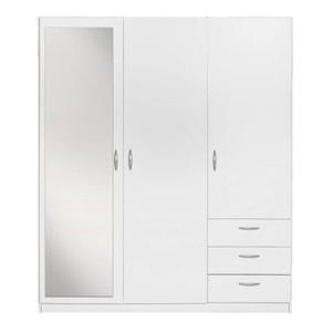 Leen Bakker Kledingkast Varia 3-deurs met spiegel - wit - 175x146x50 cm