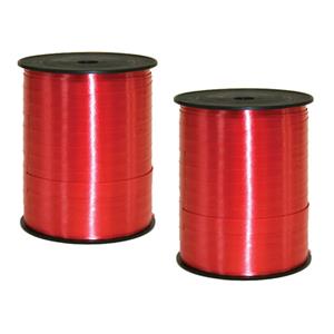 2x rollen cadeaulint/sierlint in de kleur rood 5 mm x 500 meter -