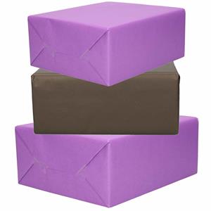 Bellatio 4x Rollen kraft inpakpapier paars en zwart 200 x 70 cm -