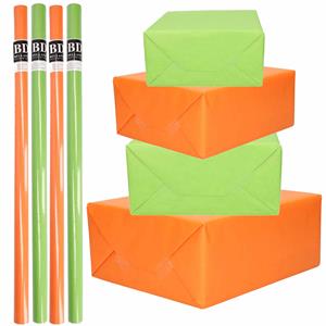 Bellatio 8x Rollen kraft inpakpapier pakket oranje/groen St.Patricksday/Ierland 200 x 70 cm -