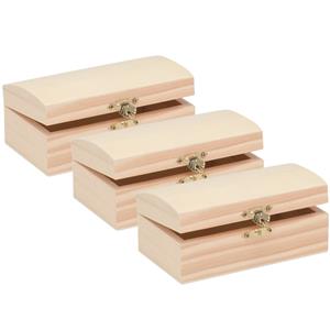 3x stuks Houten kistjes ronde deksel 14 x 8 cm hobby/knutselmateriaal -