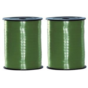 2x stuks groen cadeau sier lint 500 meter x 5 milimeter breed -