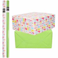 Bellatio 8x Rollen kraft inpakpapier happy birthday pakket - groen 200 x 70 cm -