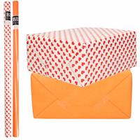 Bellatio 6x Rollen kraft inpakpapier liefde/rode hartjes pakket - oranje 200 x 70 cm -