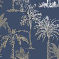 Dutch Wallcoverings Behang Tropical Trees Marineblauw En Zilverkleurig