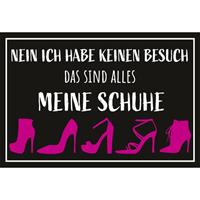 CLOSE UP Schuhe Fußmatte 'Nein ich habe keinen Besuch... meine Schuhe' schwarz/weiß/pink, mit rutschfester PVC-Unterseite.