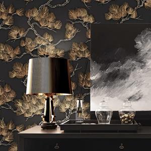 Dutch Wallcoverings Behang Pine Tree Zwart En Goudkleurig
