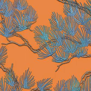 Dutch Wallcoverings Behang Pine Tree Blauw En Oranje