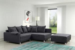 Küchen-Preisbombe Sofa Wohnlandschaft Sofa Couch Ecksofa Eckcouch schwarz Eckcouch Minsk OT R, Ecksofa + Hocker