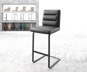 DELIFE Barstuhl Pela-Flex Echt-Leder Schwarz Freischwinger flach Metall