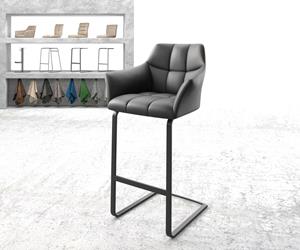 DELIFE Barstuhl Yulo-Flex Echt-Leder Schwarz Freischwinger flach Metall