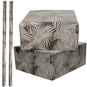 4x Rollen folie inpakpapier/cadeaupapier metallic zwart/zilver met bladeren 70 x 200 cm -