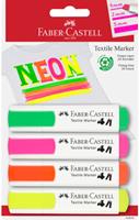 FABER-CASTELL Textilmarker, Neonfarben, 4er Blister