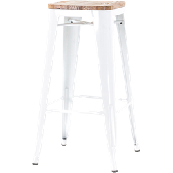 Legend Metalen café barkruk - met houten zitting - 65 cm hoog - Wit