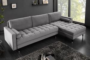 Invicta Interior Hoekbank Cozy Velvet II 260cm Grijs Fluweel (Links + Rechts monteerbaar) - 40273