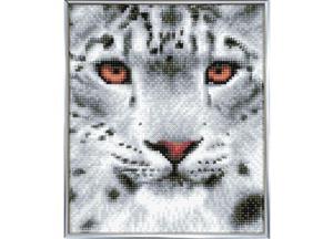 Crystal Art "Picture Frame Kit" 21x25 cm Snow Leopard" with silver frame (Full Painting)