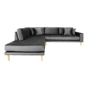 House Nordic Lounge bank links in donkergrijs fluweel met vier kussens Lido - L172-92xB290xH76 CM