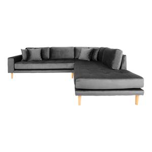 House Nordic Lounge bank rechts gericht in donkergrijs fluweel met vier kussens Lido - L170-92xB290xH76 CM