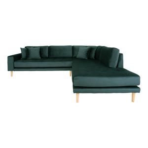 Hioshop Lido Chaise longue bank rechtsdraaiend velours incl. 4 sierkussens, groen.