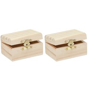 Glorex Hobby 2x stuks klein houten kistje rechthoek 8 x 5.5 x 4.5 cm -