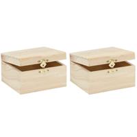 Glorex Hobby 2x stuks klein houten kistje rechthoek 12.5 x 11.5 x 7.5 cm -