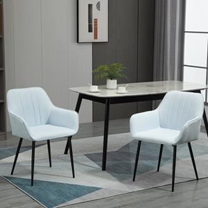 HOMCOM 2-delige eetkamerstoelen eetstoelen met ademende linnen hoes ergonomische keukenstoel met rugleuning, armleuningen en metalen poten