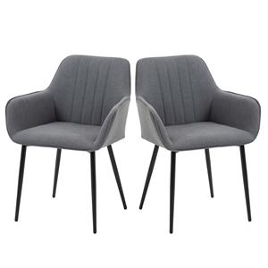 HOMCOM 2-delige eetkamerstoelen stoelen voor eetkamer met ademende linnen hoes ergonomische keukenstoel met rugleuning, armleuningen en metalen poten,