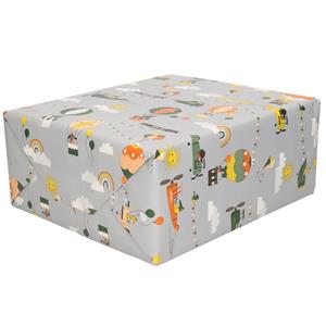 Shoppartners 2x Rollen Inpakpapier/cadeaupapier luchtballonnen en slingers thema blauw/grijs 300 x 70 cm -