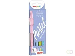 Pentel brushpen Sign Pen Brush Touch, kartonnen etui met 4 pastelkleuren: roze, grijs, groen en blauw