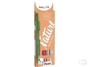 Pentel brushpen Sign Pen Brush Touch, kartonnen etui met 4 stuks: groen, bordeaux, beige en lichtgrijs