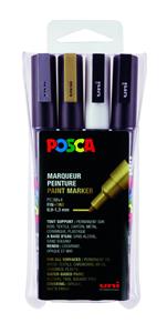 Posca paintmarker PC-3M, set van 4 markers in geassorteerde kleuren