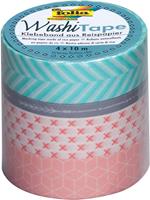 Folia washi tape geometrie, pak met 4 stuks in geassorteerde kleuren