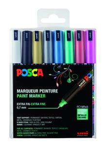 Posca - PC1MR - Extra Fine Tip Pen - Metallic Colors, 8 pc