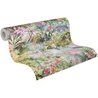 Bricoflor - Vliestapete Dream Flowery 381793 - Bunt, Green, Rosa, Grey