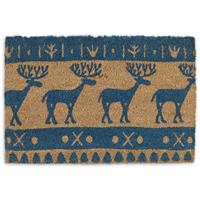 RELAXDAYS Fußmatte Kokos, Weihnachten, Rentier, 60 x 40 cm, Fußabtreter innen & außen, rutschfeste Türmatte, blau/natur
