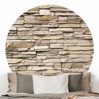 Bilderwelten Runde Tapete selbstklebend - Asian Stonewall - Steinmauer aus großen hellen Steinen Größe HxB: 244cm x 244cm