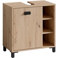 BYLIVING Waschbeckenunterschrank WELLNESS / Waschtisch Unterschrank stehend, in Artisan Eiche, Griff aus Metall in schwarz / 1-türig und drei offne