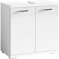 BYLIVING Waschbeckenunterschrank NEBRASKA / Waschtisch Unterschrank stehend, in matt weiß Hochglanz weiß lackiert / 2-türig / B 60, H 59, T 31,5 cm