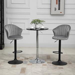 HOMCOM set van 2 barkrukken, draaibare barkrukken met velvet touch rugleuning, in hoogte verstelbaar armloos schuim grijs 51,5 x 57,5 x 93-114,5 cm