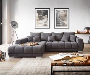 DELIFE Wohnlandschaft Nabor 300x230 cm Mikrofaser Schwarz Recamiere links inkl. elektrischer Vorziehfunktion