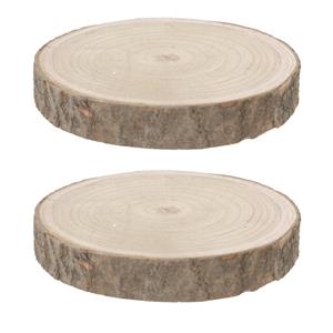 Bellatio 2x stuks houten decoratie boomschors boomschijven D22 cm -