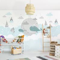Bilderwelten Vliestapete Kinderzimmer - Wolken mit Wal und Schloss - Fototapete Breit Größe HxB: 190cm x 288cm