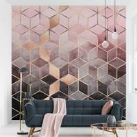 Bilderwelten Fototapete - Rosa Grau goldene Geometrie - Fototapete Quadrat Größe HxB: 288cm x 288cm