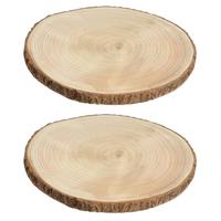 Bellatio 2x stuks houten decoratie boomschors boomschijven D30 cm -