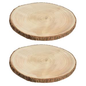 Merkloos 2x stuks houten decoratie boomschors boomschijven D26 cm -