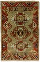 Morgenland Wollteppich Kazak Teppich handgeknüpft grün, rechteckig, 8 mm Höhe