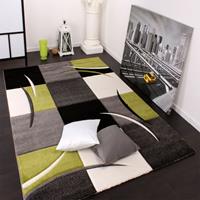 PACO HOME Designer Teppich mit Konturenschnitt Karo Muster Grün Schwarz