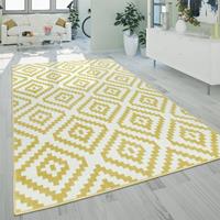 PACO HOME Kurzflor Wohnzimmer Teppich Pastell Geometrisches Ethno Muster Gelb Weiß
