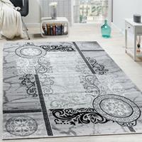 PACO HOME Designer Teppich Modern Meliert Floral mit Mäander Muster Kreise Grau Schwarz